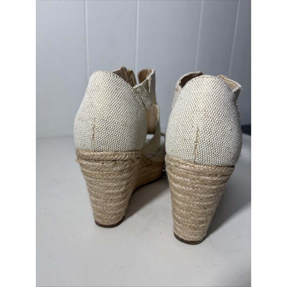 Wedge Platform Sandals Nude Tan Peep Toe Espadrille Dressy Gold Zip Sz 7 NWOT - Picture 7 of 16